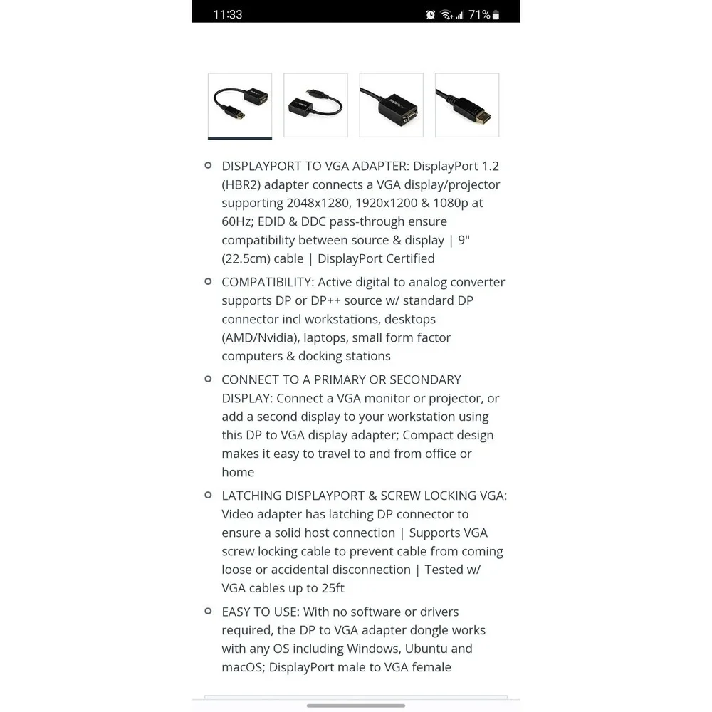 StarTech‎ DP2VGA2 Display Port to VGA Video Adapter - Black